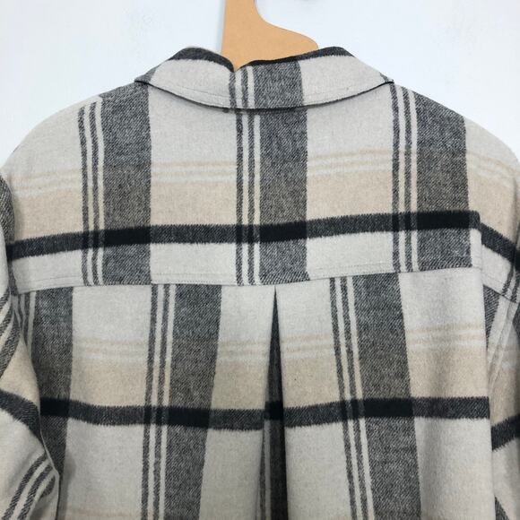 Reformation Ainslie Jacket Black Grey Stripe Plaid Wool Blend Long XL NWT - Picture 7 of 9